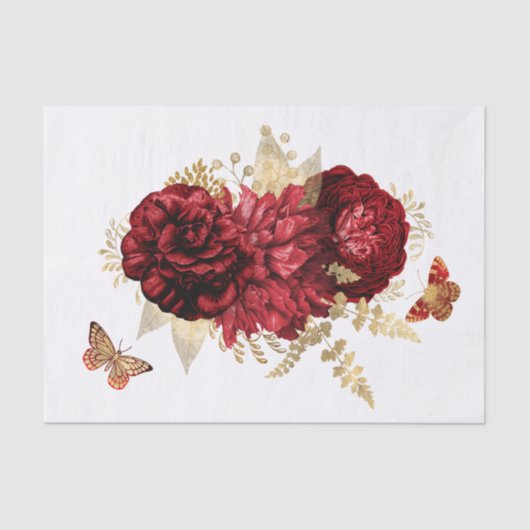 Rosen Red Gold Floral Butterfly Seidenpapier (Vorderseite)