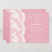 Rosen-Rosa, Elfenbein-Blumenspitze-Baby-Dusche Einladung (Vorne/Hinten)