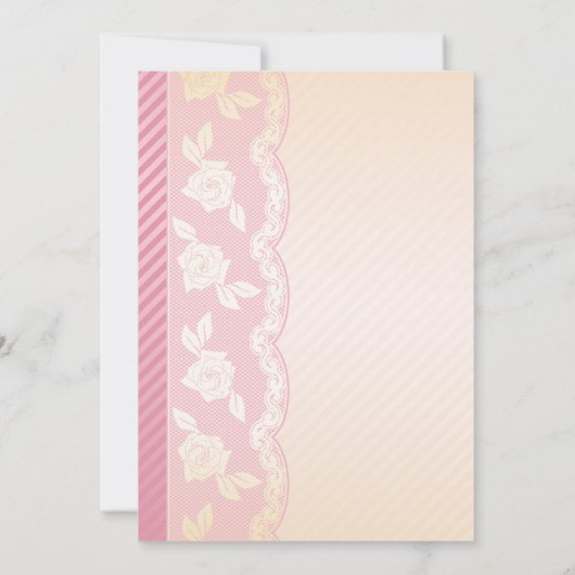 Rosen-Rosa, Elfenbein-Blumenspitze-Brautparty Einladung (Rückseite)