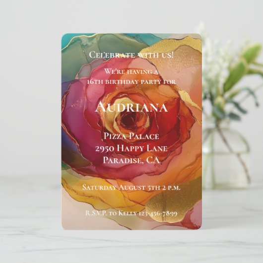 Rosen Rosa Pfirsichgelbe Blüte Geburtstag Einladung (Stehend Vorderseite)