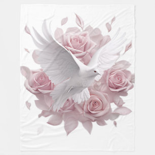Rosen rosa + Taube Fleecedecke