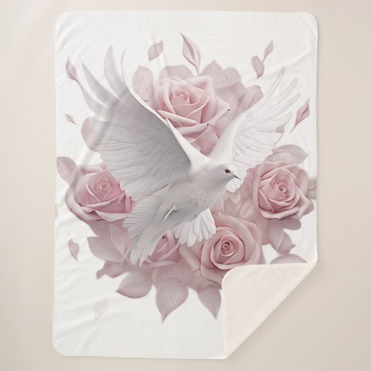 Rosen rosa + Taube Sherpadecke (Vorderseite)