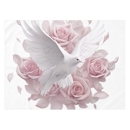 Rosen rosa + Taube Tischdecke (Vorderseite (Horizontal))