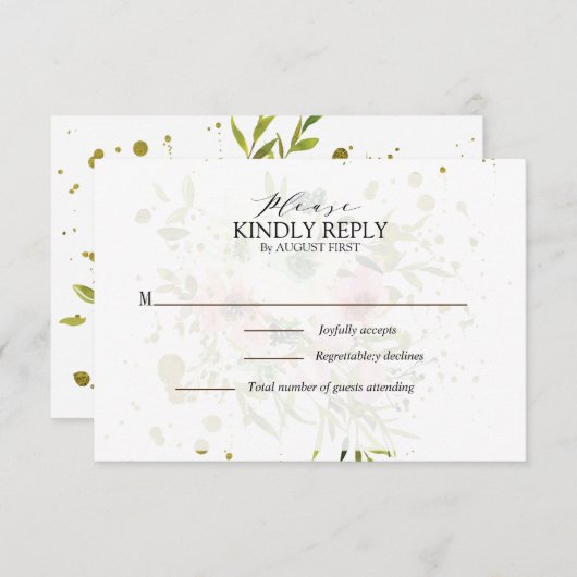 Rosen, rot und weiß, mit Goldplättchen Hochzeit RSVP Karte (Vorne/Hinten)