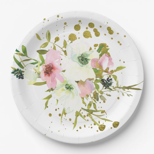 Rosen, rot und weiß, mit Goldspritze Pappteller (Vorderseite)