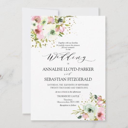 Rosen, rot und weiß, mit Goldspritzen Einladung (Vorderseite)