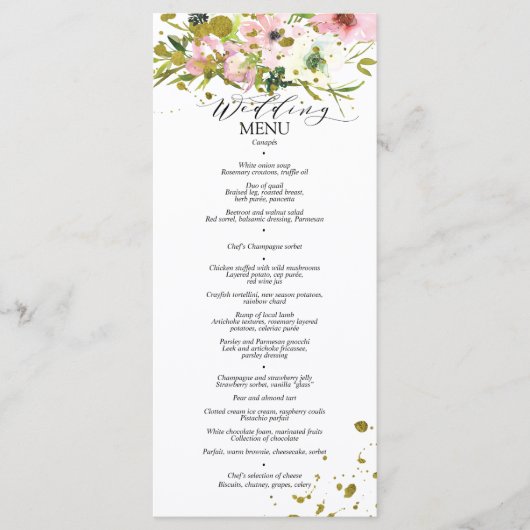 Rosen, rot und weiß, mit Goldspritzen Menükarte (Vorderseite)