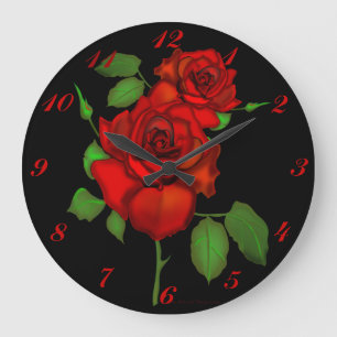 Rosen-rote Illustrations-Wand-Uhr Große Wanduhr