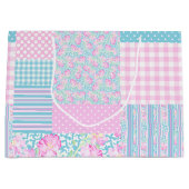 Rosen, Schmetterlinge Faux Patchwork Große Geschen Geschenktüte (Vorderseite)
