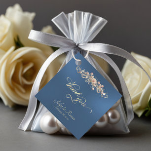 Rosen-Schriftrolle & Monogramm - Quadratisch Blau Geschenkanhänger