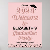 Rosen Script Confetti Grad Party Pink Begrüßungsze Poster (Vorne)