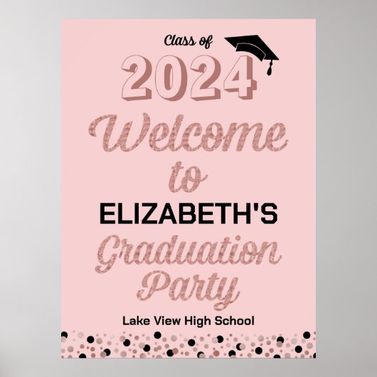 Rosen Script Confetti Grad Party Pink Begrüßungsze Poster (Vorne)
