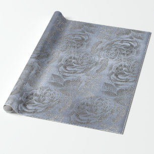 Rosen-silbernes Grau-blauer Pastellmit blumensamt Geschenkpapier
