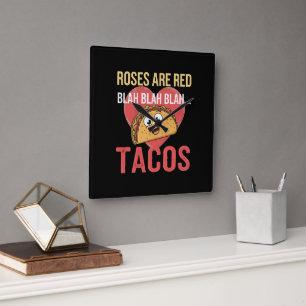 Rosen sind rot Blah Tacos Valentinstag Food Lover Quadratische Wanduhr