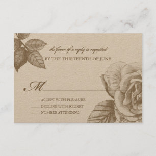 Rosen-Skizze-Antwortkarte in Sepia RSVP Karte