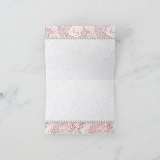 Rosen, Spitzen und Perlen, rosa Dankeskarte (Innenseite)