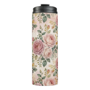 Rosen Staubrose Eleganter Charme Salbei Grün Gold Thermosbecher