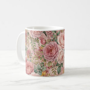 Rosen Staubtose Altrosa Grün Gold Rustikaler Charm Kaffeetasse