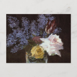Rosen, Tulpen, Flieder in einer Kristallvase - Pos Postkarte