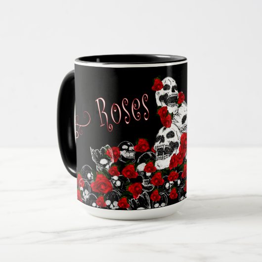Rosen u. Schädel schwarz u. rote Tasse, weiblich Tasse (Vorderseite Links)