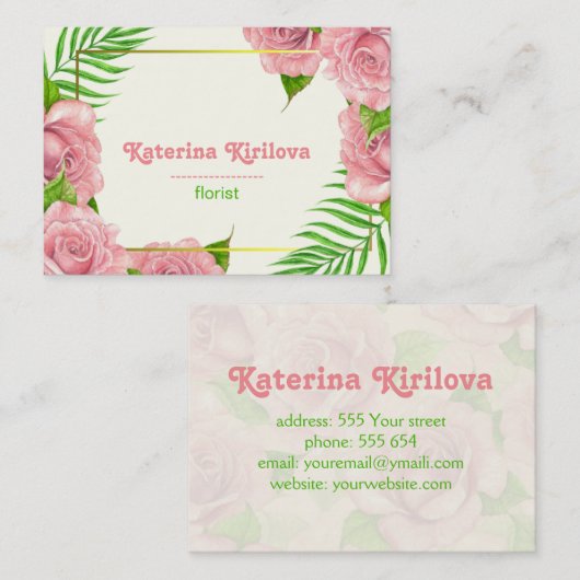 Rosen und Blätter aus Palmen Visitenkarte (Vorne/Hinten)