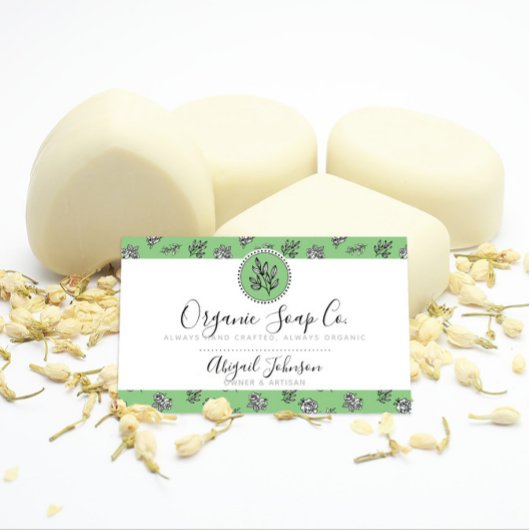 Rosen und Blätter in Grün und Weiß Kunst Kunst Visitenkarte