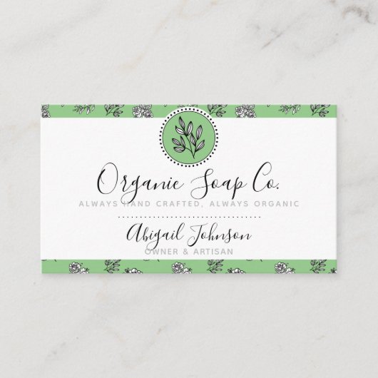 Rosen und Blätter in Grün und Weiß Kunst Kunst Visitenkarte (Vorderseite)