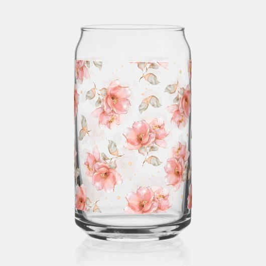 Rosen und Blätter, rosa Dosenglas (Links)