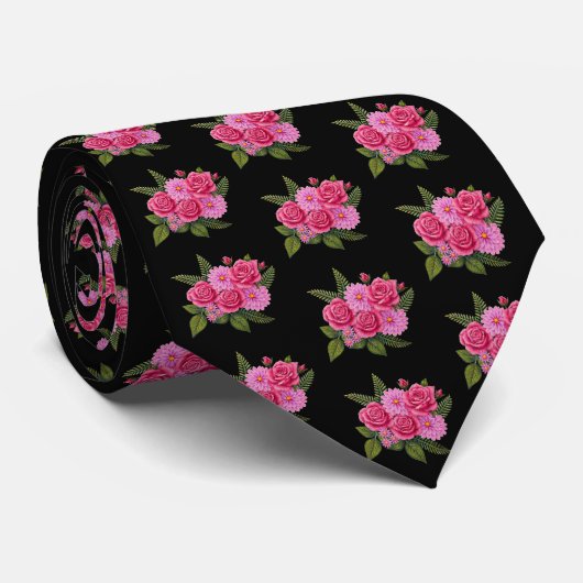 Rosen und Dahlien schwarze Krawatte (Gerollt)
