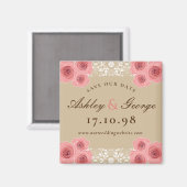 Rosen und Damast, Save the Date Vintag Magnet (Vorderseite/Rückseite)