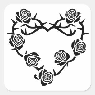 Rosen und Dornen Herz Quadratischer Aufkleber