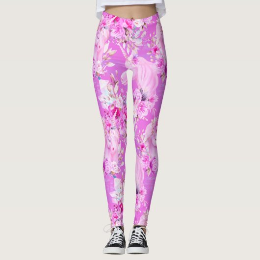 Rosen und Einhorn, rosa Leggings (Vorderseite)