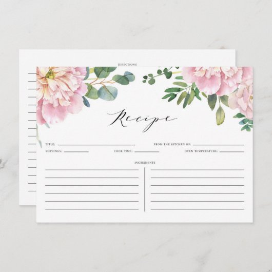 Rosen und Eukalyptus Bridal Rezept Begleitkarte (Vorne/Hinten)