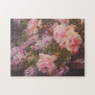 Rosen und Flieder auf einer Zementbank Fine Art Puzzle