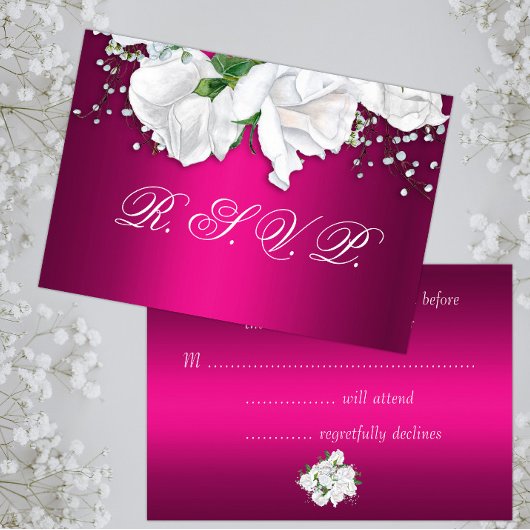 Rosen und Fuchsienrosa Hochzeit RSVP Karte