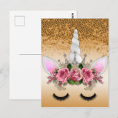 Rosen und Gold Glitzer Einhorn Postkarte (Vorne/Hinten)