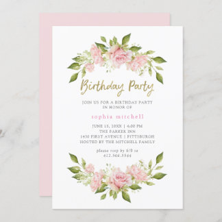 Rosen und Gold in hübschem Rosa | Geburtstagsparte Einladung