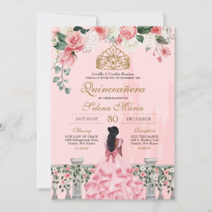 Rosen und Gold Princess Mairytale Quinceanera Einladung