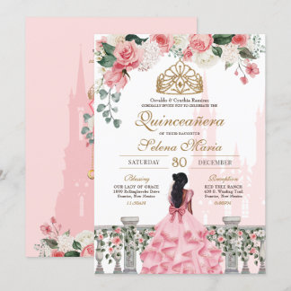 Rosen und Gold Princess Mairytale Quinceanera Einladung