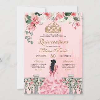 Rosen und Gold Princess Mairytale Quinceñera Einladung