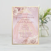 Rosen und Gold Quinceñera, rot und rosa Einladung (Stehend Vorderseite)
