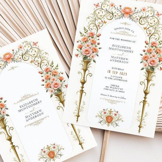 Rosen und goldene Urne Viktorianische Hochzeit Einladung