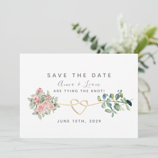 Rosen und Grüne Hochzeit in Rosa und Rosa Save The Date (Stehend Vorderseite)