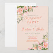 Rosen und Grünpflanzen | Peach Engagement Party Einladung (Vorne/Hinten)