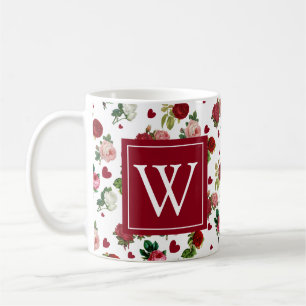 Rosen- und Herz-Tassen mit Anfangsbuchstaben perso Kaffeetasse