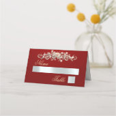 Rosen- und Herzmonogramm - Rot Platzkarte (Vorderseite)