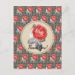 Rosen und Houndstooth-Muster Danke Postkarte