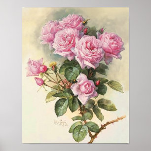 Rosen und Hummeln Paul de Longpre Fine Art Poster