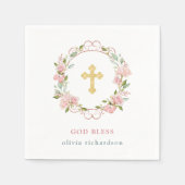 Rosen und Imitate Rose Gold Akzente Taufe Serviette (Vorderseite)