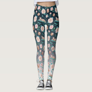 Rosen und Katzen auf einem metallischen Leggings